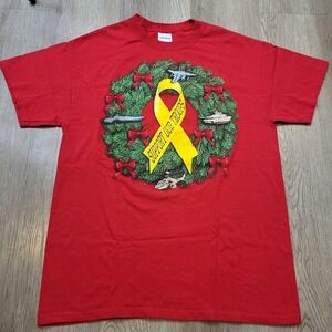 Vtg Military Christmas  T- Shirt Support Our Troops Gildan Heavy Cotton Sze. L